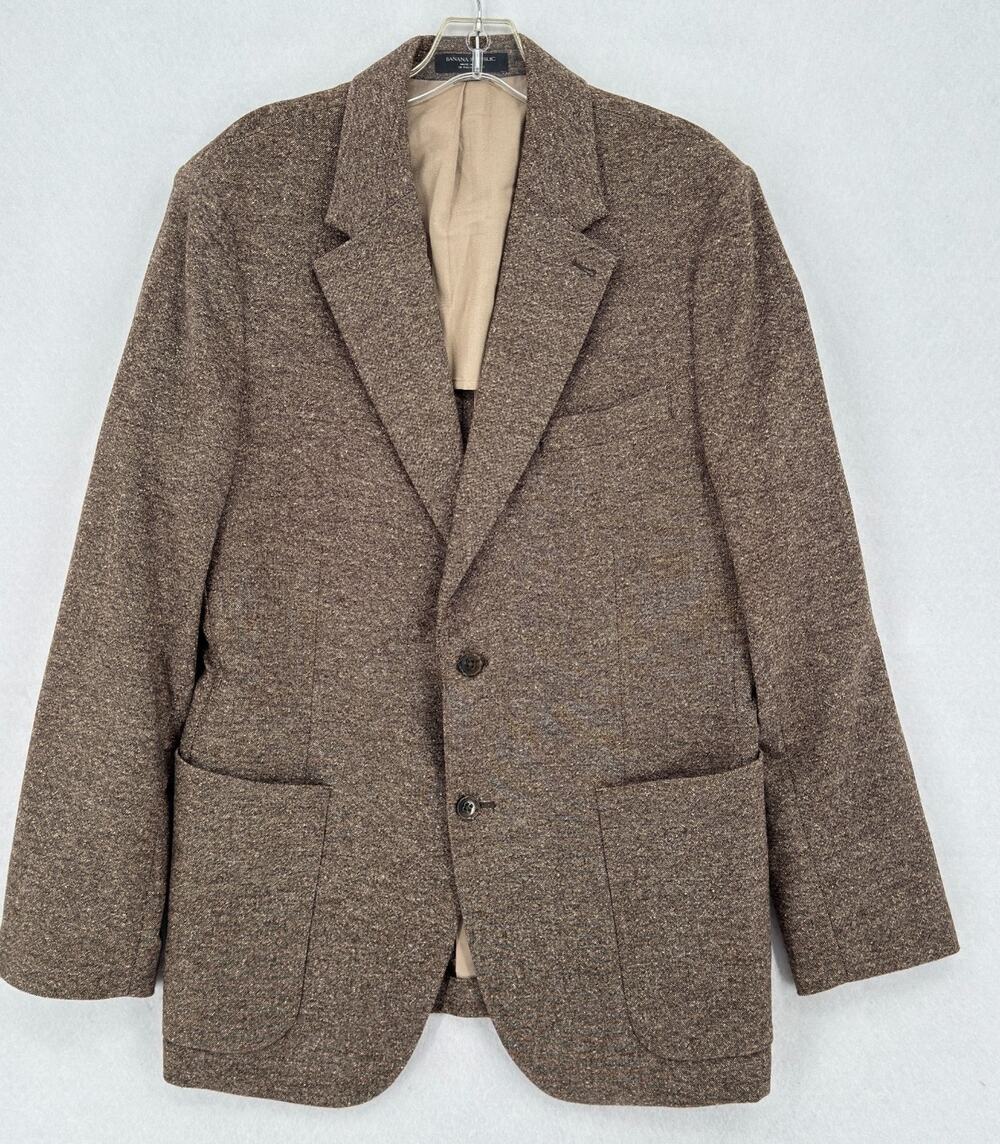 Vintage Banana Republic Mens Brown Tweed Wool Silk Slim Blazer Jacket Sz 42